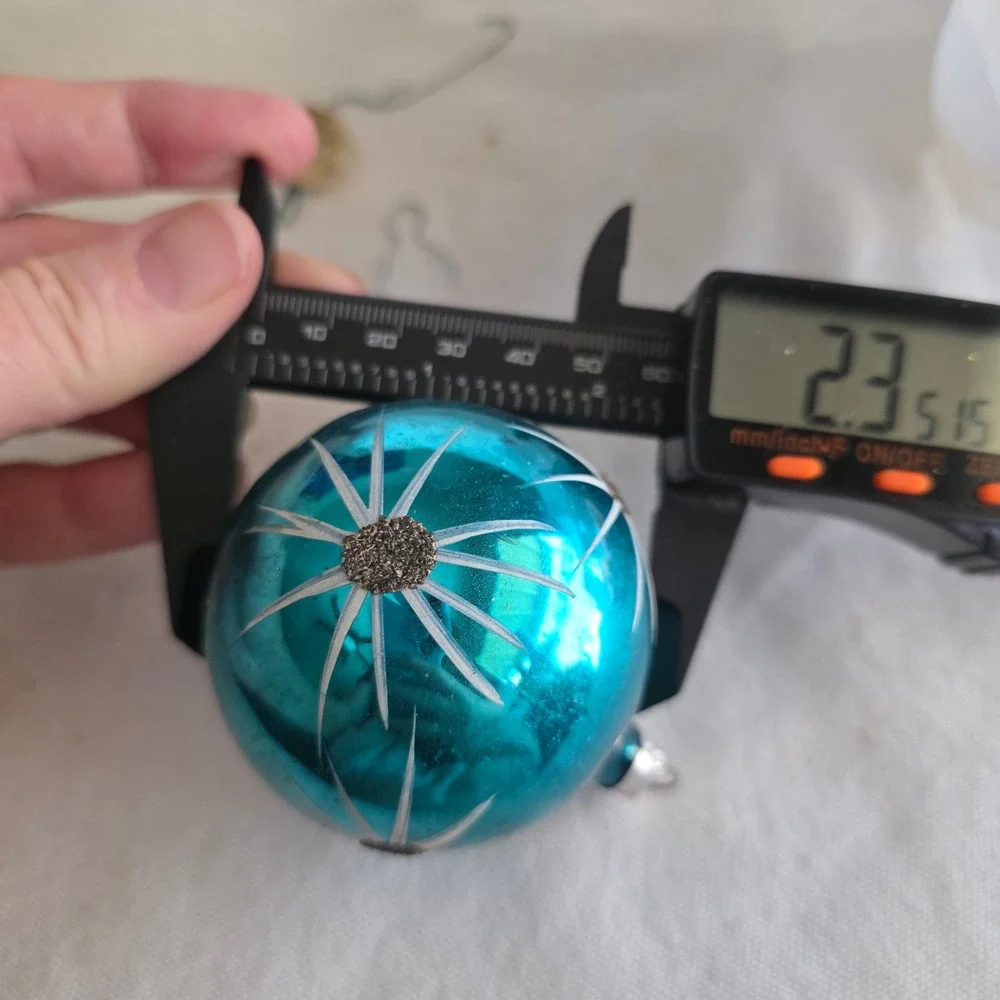 2 VTG West Germany Glass Ornaments Pink Blue Starburst Mercury Glass Black Mica